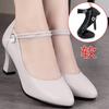 Spring Soft Leather Women's Comfort Soft Bottom Single Shoes Mom High Heels Autumn New Buckle Causal Leather Shoes