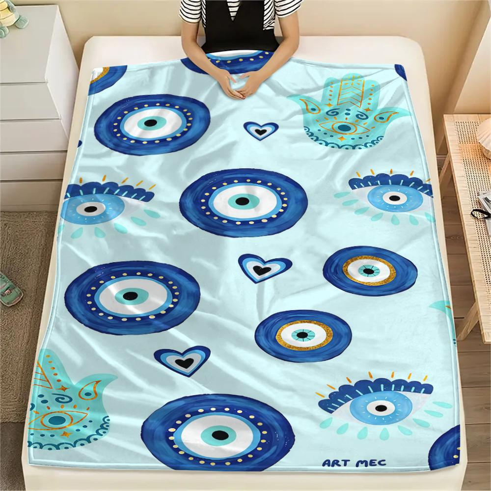 1PC Nazar Boncuğu Print Flannel Blanket, High quality All Seasons, Home Decor, Warmth and Comfort, Perfect for Christmas Gifts 80cm x 120cm