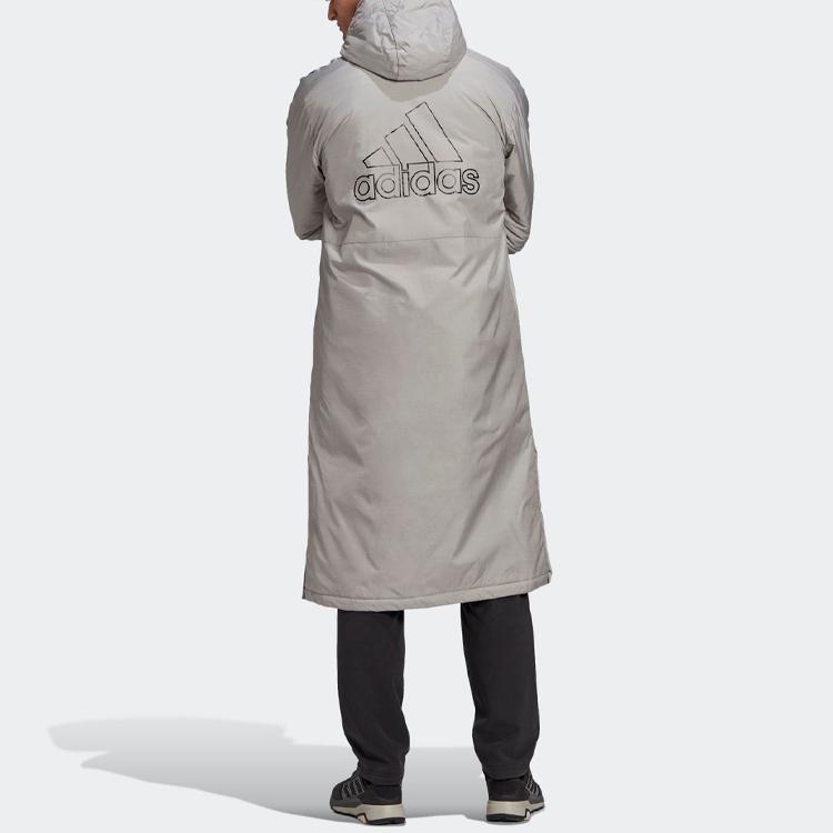 Adidas Warm Casual Sports Printed Logo Hooded Long Sleeve Cotton Jacket Men Jacket Gray GE9993