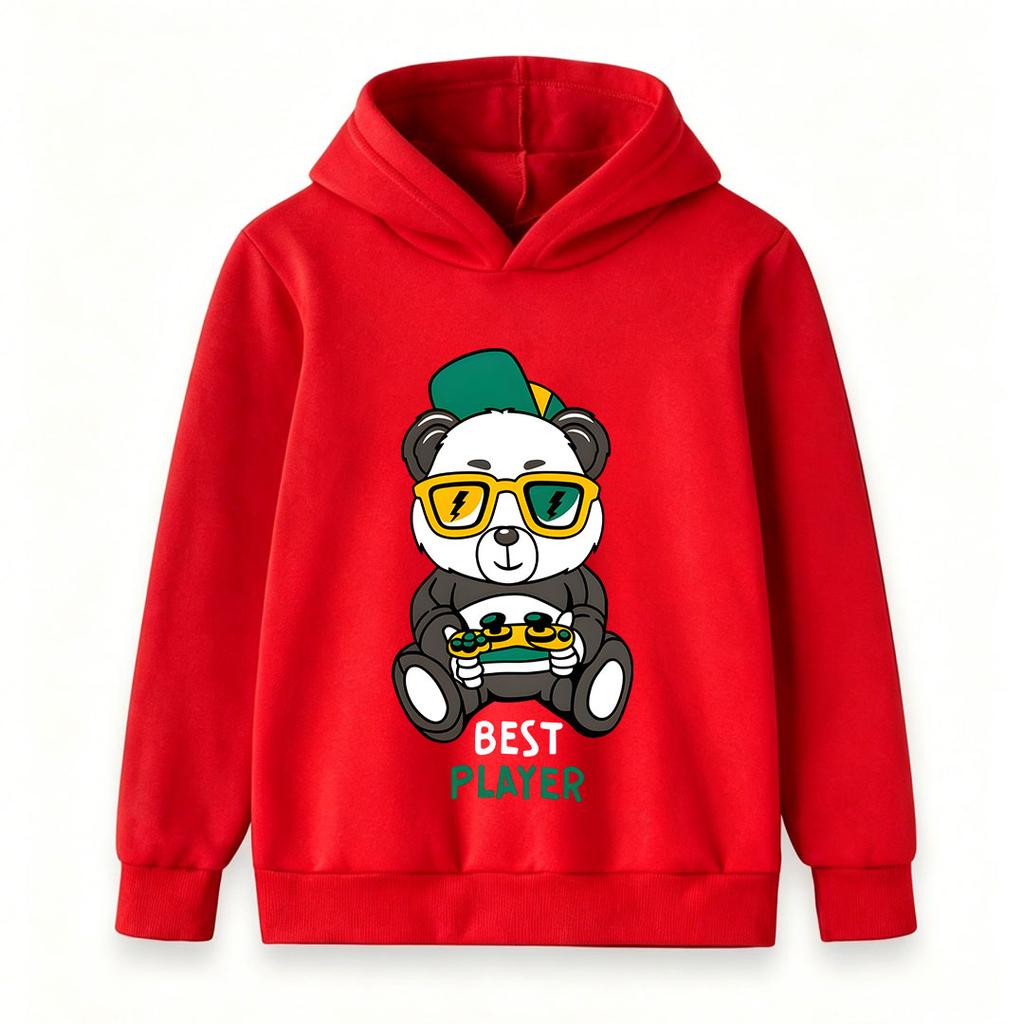 Kids Boys Girls Pullover Hoodie, Cool Gaming Panda Best Player Print Casual Long Sleeve Hooded Sweatshirt for Little Game Lovers Daily Wear Outdoor