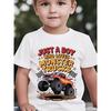 European sizes Boys' "JUST A BOY WHO LOVES MONSTER TRUCKS" T-Shirt - Monster Truck Print Short Sleeve Tee with Round Neck, Casual Summer Top