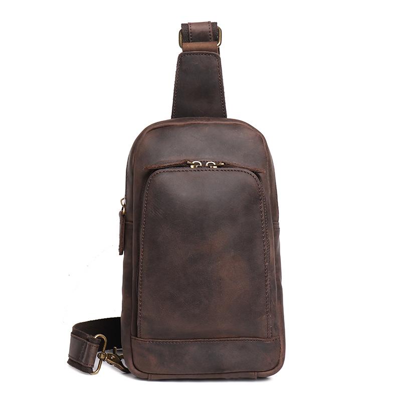 

Retro Leather Unisex Chest Bag: Crazy Horse Crossbody and Compact Shoulder Backpack