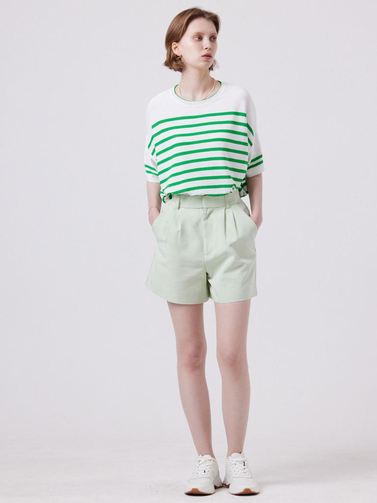 AYIHOLIC CASHMERE Marine Stripe Round Neck Pullover