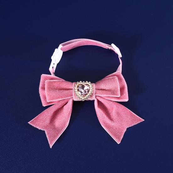 Cats Dog Collar Velvet Bow Tie Adjustable Anti-Choking Puppy Necklace Heart Shape Rhinestone Decoration Lightweight Comfortable Birthday Accessories