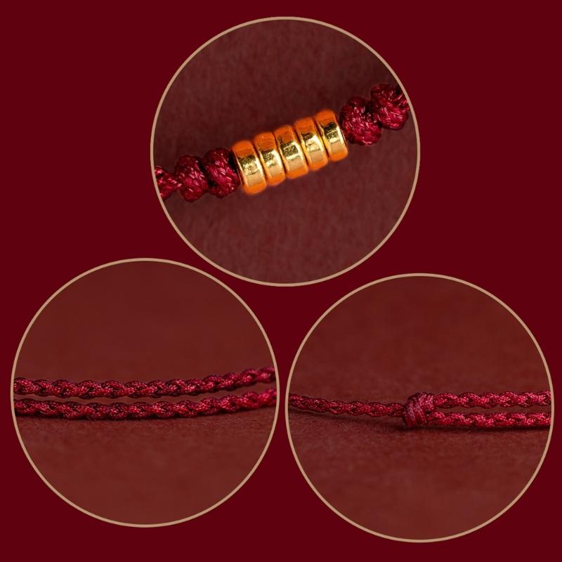 Handcraft Lucky Red Rope Bracelet with Gold Beads Adjustable Length Handchain Bracelets for Women Wrist Wrap Bracelets