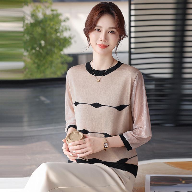 Elegant Spring Knitwear 2026: Stylish Gauze Sleeve Top for Middle-aged & Elderly Women