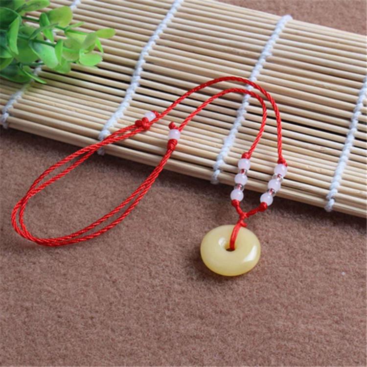 Hetian Jade Guanyin Buddha Pendant Necklace with Red String and Eight Bead Design.