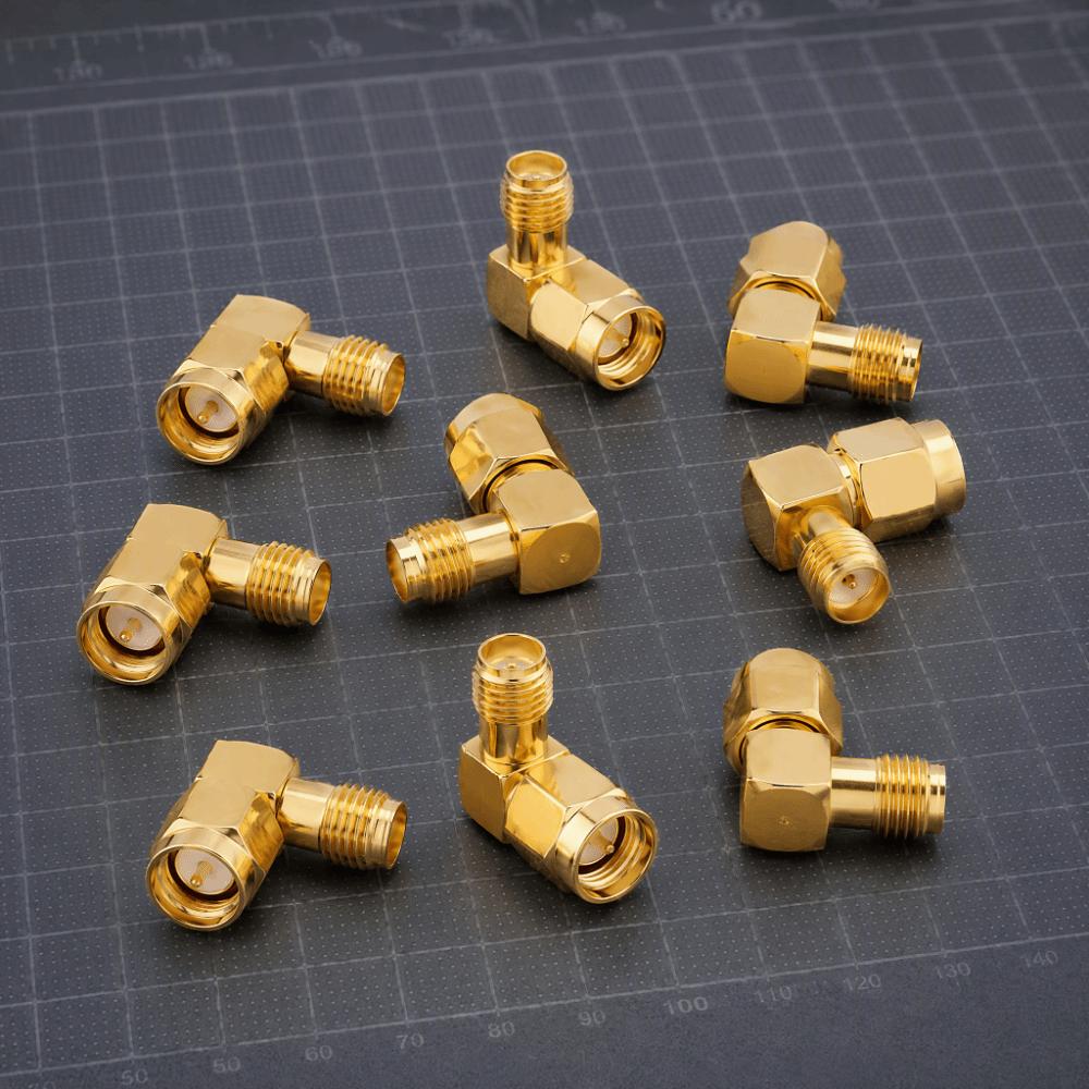 10pcs Gold Plated RF Coaxial Connector SMA Male to Female 90 Degree Connector For FPV Antenna