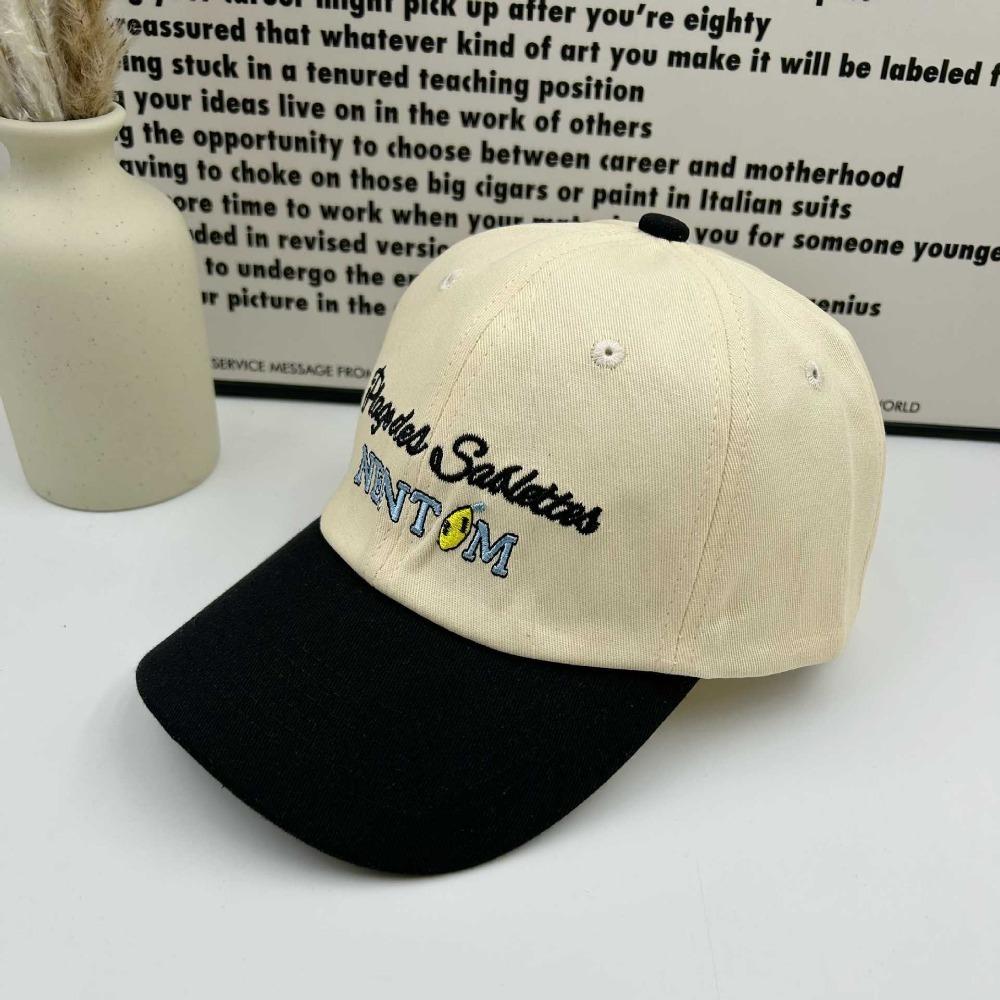 Color Block Embroidered Baseball Cap, Deep‑Crown Wide Curved Brim Sun Hat for Big‑Head Men Women Outdoor Fashion Headwear чёрный