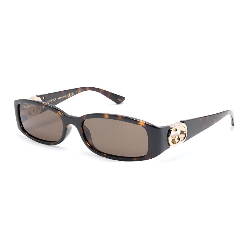 Gucci Temple Pattern Polyurethane Rectangular Sunglasses Men's Tortoiseshell