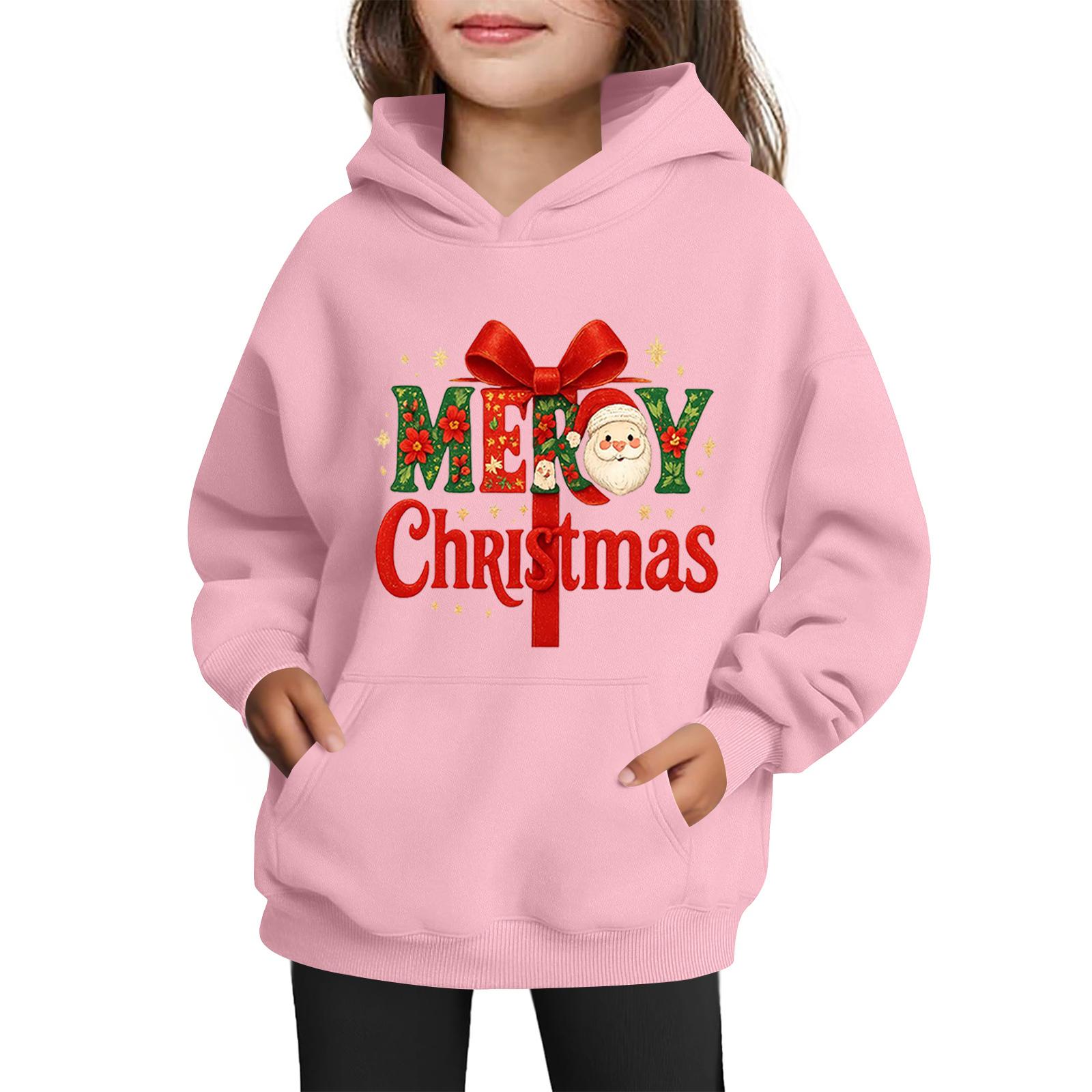 

Толстовки для девочек-подростков Худи с длинным рукавом на шнурке Пуловер Милое принтованное Худи оверсайз Рождество 130 розовый