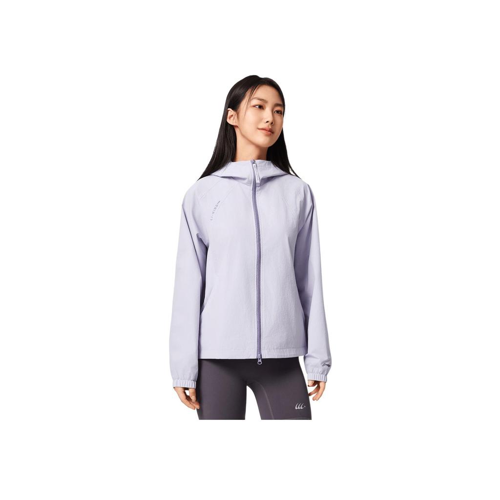 Li-Ning Comfortable Casual Minimalist Solid Color Sports Hooded Zip Windbreaker Women Outerwear Sea-Salt-Purple AFDVE68-8