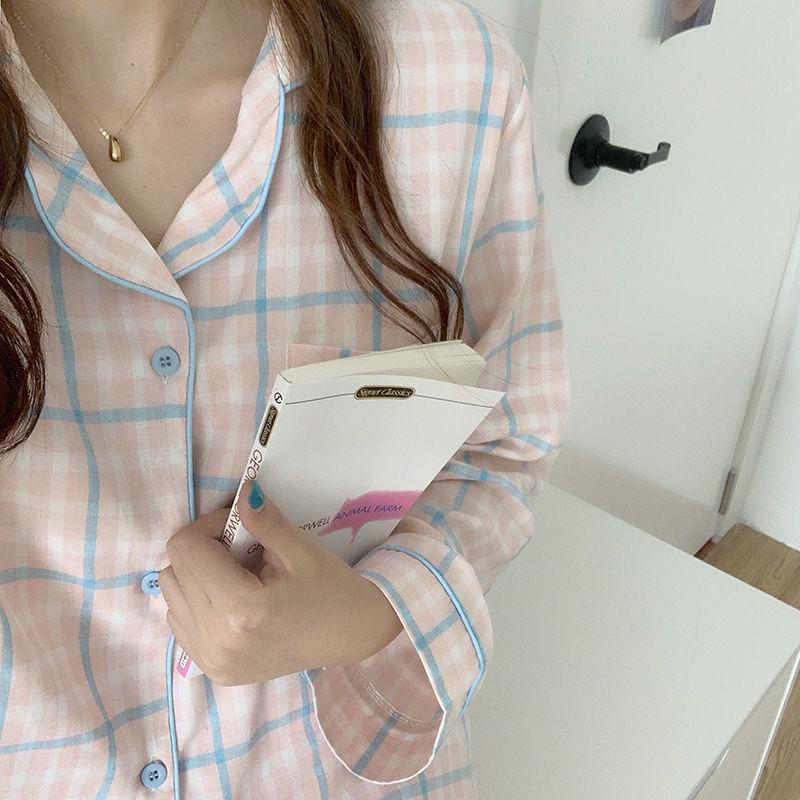 Korean Style Women's Long Sleeve Cardigan and Pajama Set for Spring, Autumn, and Winter Home Wear