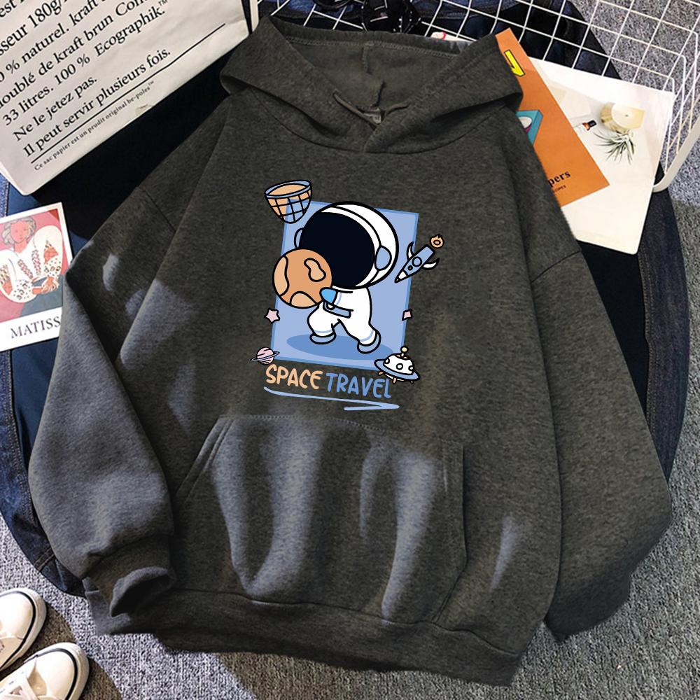Space Travel Astronauts Throwing Basketball Prints Female Hoodie Harajuku Street Hoody Vintage Casual Sweatshirt Autumn Hooded
