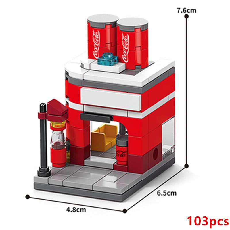 NEW DIY Restaurant Coffee Milk Tea Store Street View Food House Building Blocks Kit Girls Bricks Movie Model Kids Toy Children