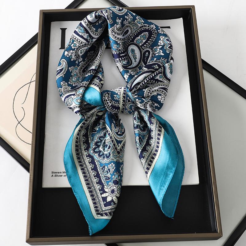 Luxury Brand  Silk Square Scarf Women Cat Neck Hair Tie Band Beach Hijab Kerchief Head Headbands Bandana Female Foulard 70cm