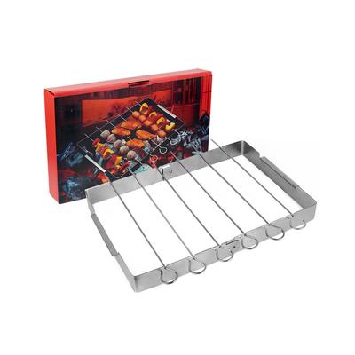 BBQ Skewer Rack Stainless Steel Folding Grill with Kebab Skewers BBQ Skewer Foldable BBQ Skewer Rack Set for Cookout