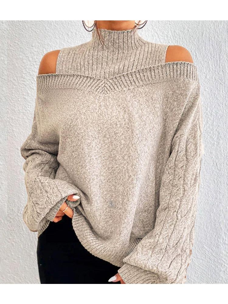 Autumn Winter Off Shoulder Half High Neck Sweater for Women Loose Oversized Knitwear Luxurious relaxed-fit slimming and versatile top