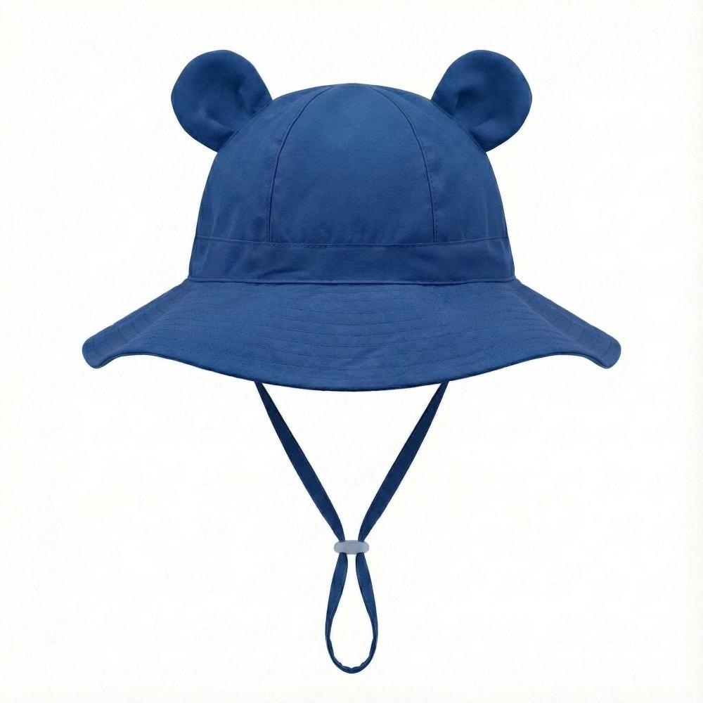 

Solid Color Kids Sunshade Bucket Cap Cartoon Bear Folding Baby Sun Hat Outdoor темно-синий