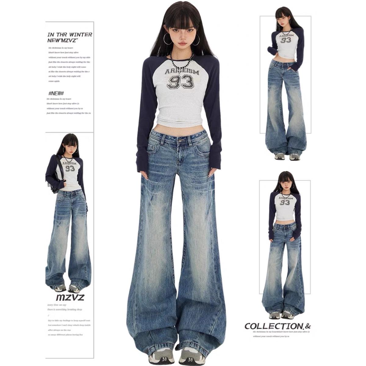 Women s Trendy Retro Winter Wide-Leg Jeans: Cool Washed, Slimming Straight-Leg Commuter Style 2XL