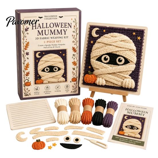 Fun Wool Weaving Materials Halloween Fabric Kit, Spooky Pumpkin Ghost Witch Skull DIY Parent Child Interactive Activity Craft Handmade No Sewing