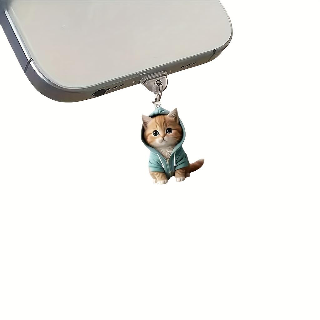 2D Flat Cute Cat Acrylic Dust Plug Beautiful Mobile Phone Accessories, Mobile Phone Decorations