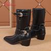 Fashion Aphixta Mid-Calf SquareToe Ankle Boots Women Winter Shoes Buckle Strap Square Heels Women Boots Brown Big Size 41-42