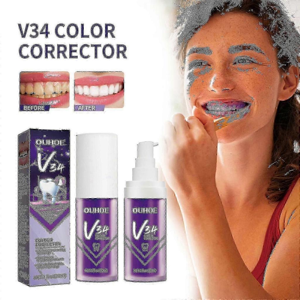 OUHOE V34 purple whitening toothpaste tartar yellow smoke tooth repair teeth oral cleaning whitening t