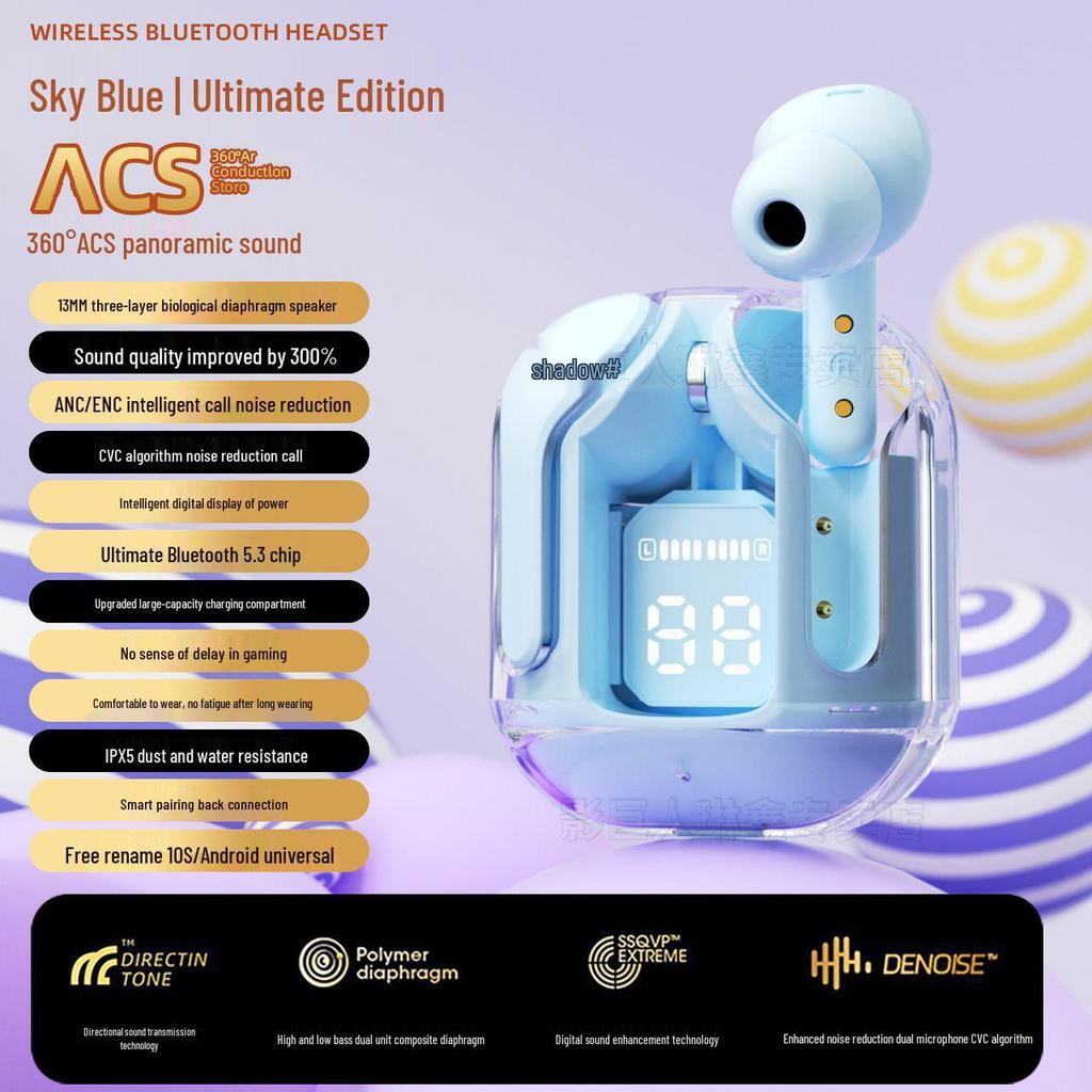 Air31 Bluetooth 5.3 TWS In-Ear Headphones with Transparent Case and Digital Display