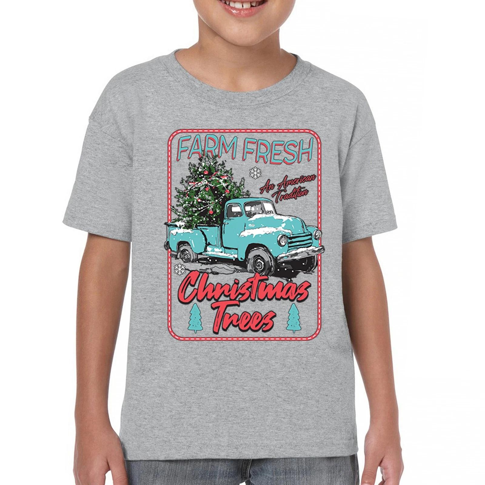 Farm Fresh Christmas Trees Youth kids boys T-Shirt American Tradition Retro Truck Kids 100