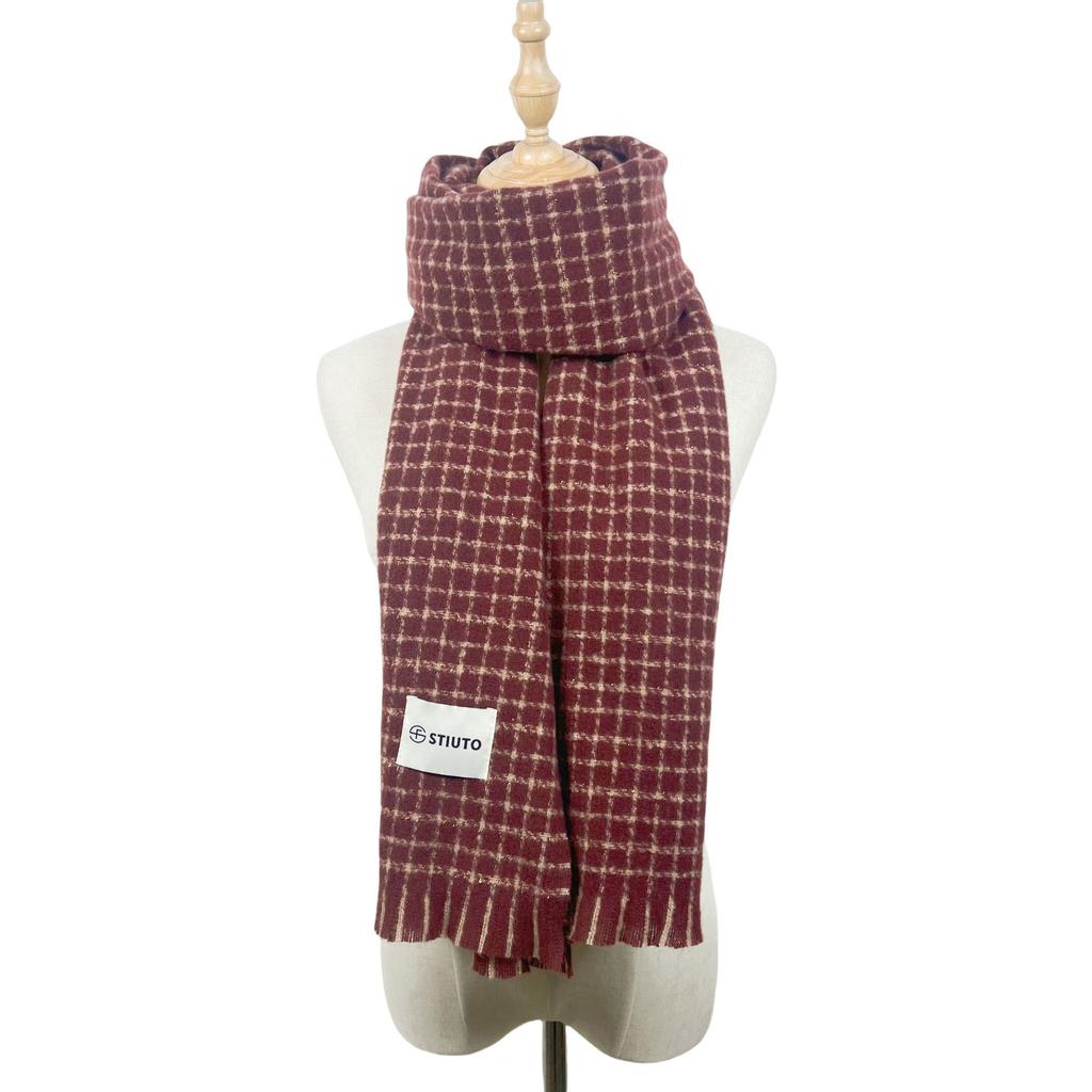 New Angela red scarf women's thickened long autumn and winter senior sense versatile simple plaid warm scarf