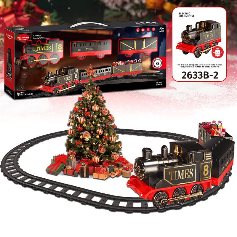

Рождественский поезд, игрушечный трек с электрическим звуком и светом, костюм для сращивания, подарок для мальчика, трековый поезд красный