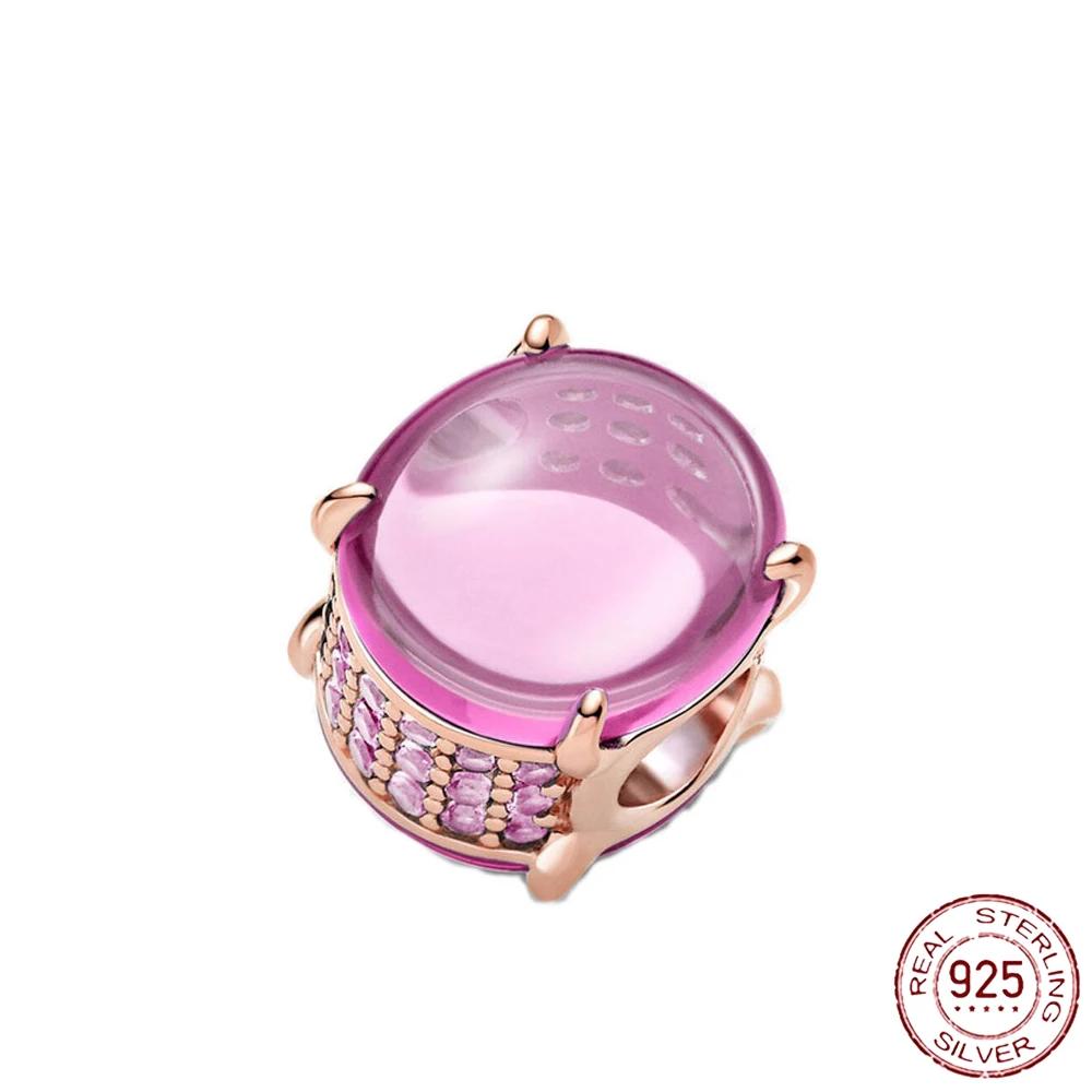 New Sterling Silver Rose Girl Boy Pink Sparkle Spacer Clip bead For Original  Bracelet Charm Jewelry For Women