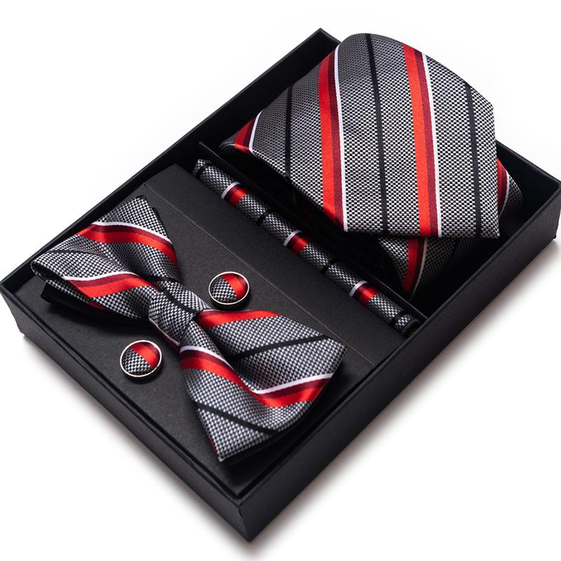 Men'S Business Dress Party Tie Gift Box Fashion Tie Square Scarf Combination Set Tie Bow Tie Set