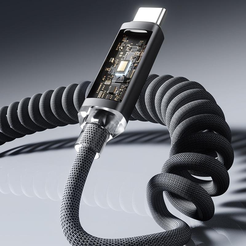 1M/2M USB C To Type C Fast Charge Spring Cable Telescopic Charging Car Phone Charger Data Cord for iPhone Samsung USB Cables