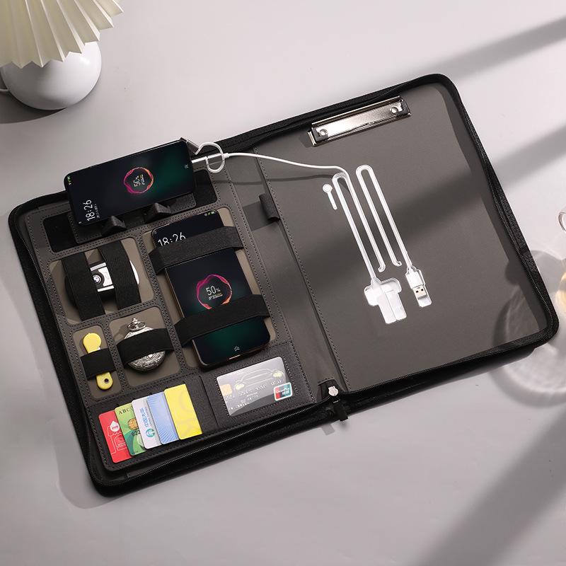 Multifunkční obchodní kabelka A4 s powerbankou, USB flash diskem a úložnou složkou.