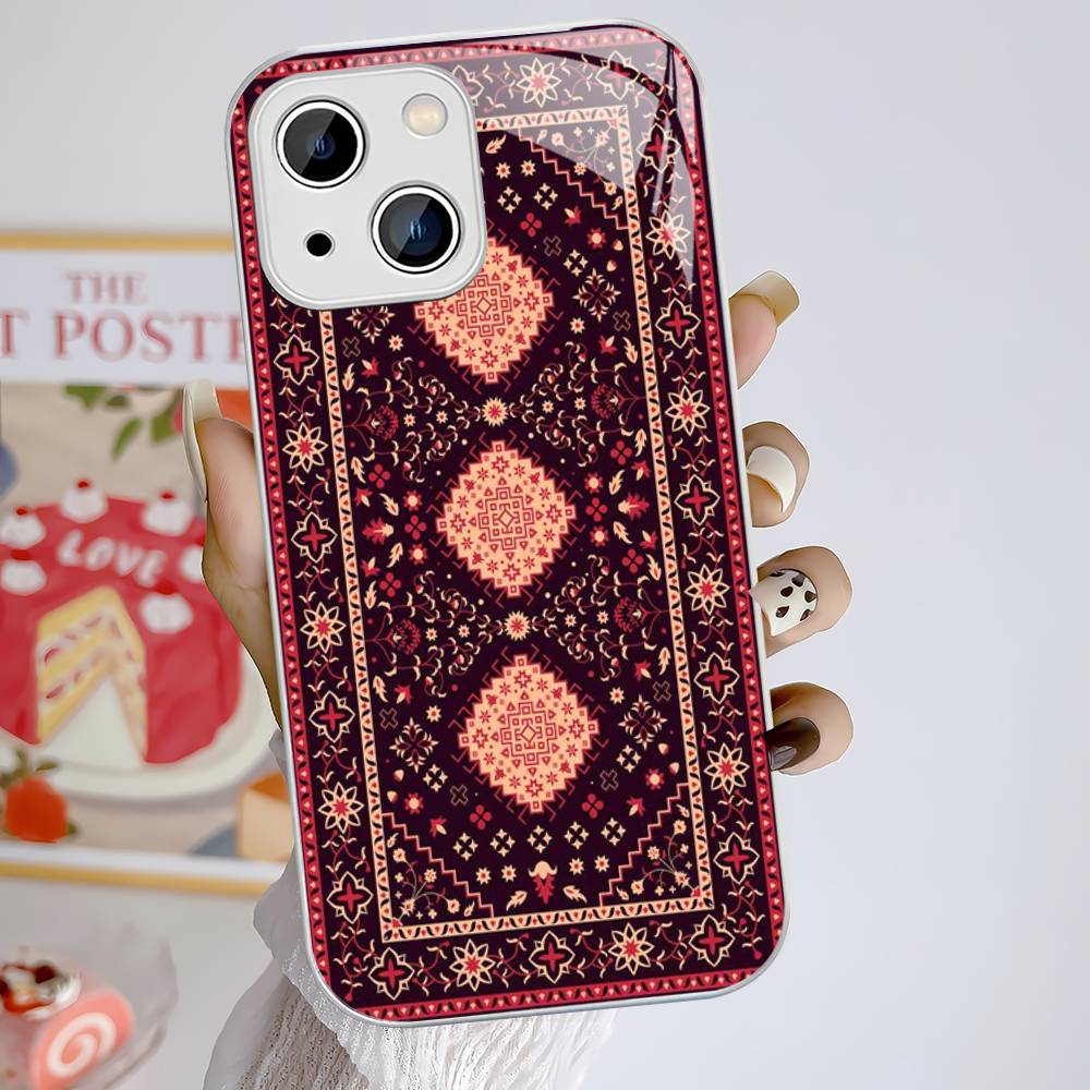 Persian Carpet Floral Pattern Tempered Glass For Iphone 14 13 12 11 Pro Mini XS MAX 14Plus X XS XR Fundas