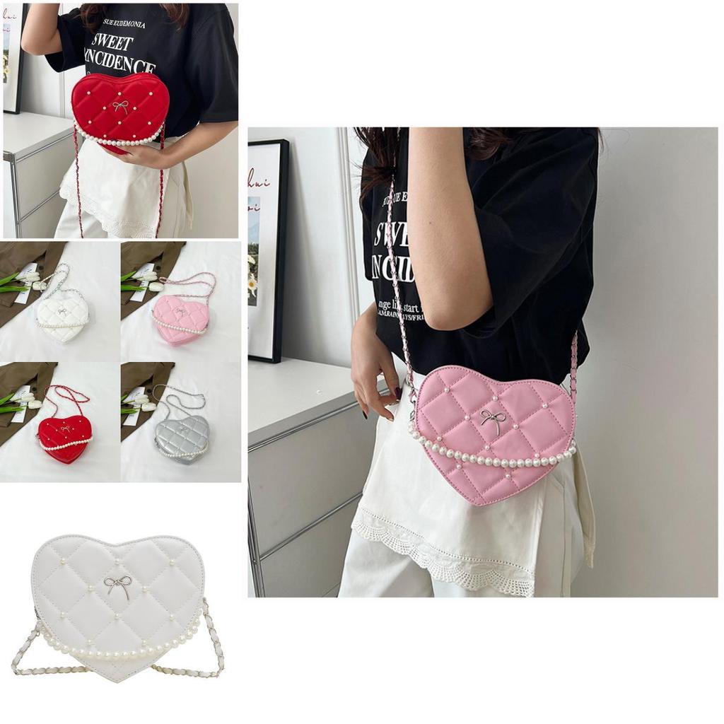 Pearl Heartshaped Shoulder Bag With Zipper Closure For Office And Outings