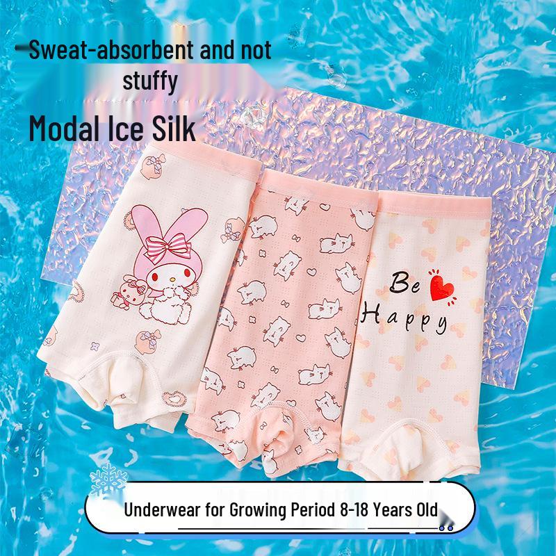 Girls' Plus Size Pure Cotton Safety Shorts - Junior High, Puberty-Friendly Four-Corner Briefs