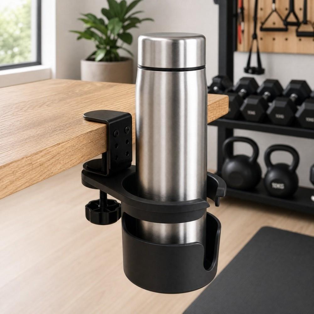 Black Clip On Cup Holder Rotatable Mug Holder Durable Desk Cup Holder Office Desk Gaming Desk