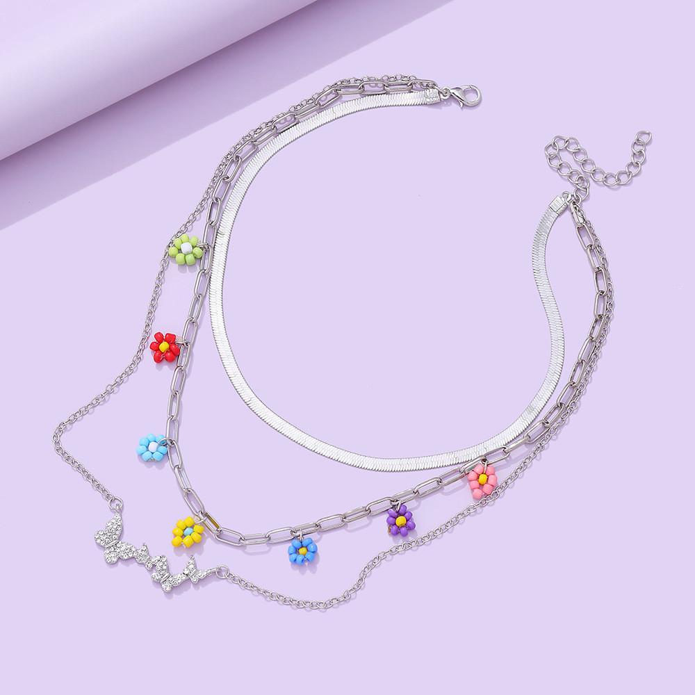 Stylish Multi Layer Butterfly Pendant Necklace With Geometric Design For Women