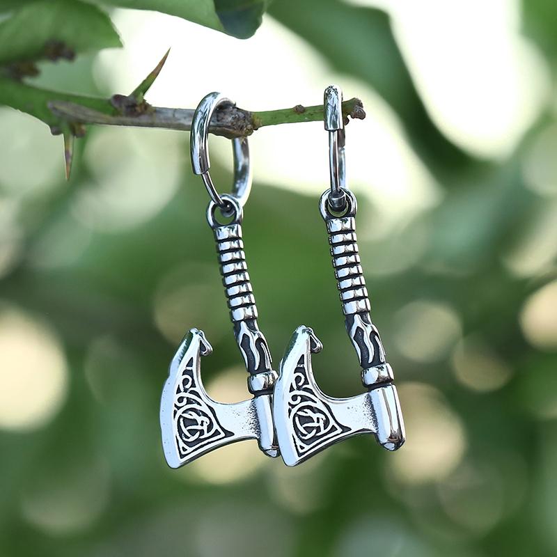 

One Set Vintage Ax Fashion Weapon Earrings Nordic Men Teen Stainless Steel Odin Ax Raven Jewelry Stud Earrings Personality Gift