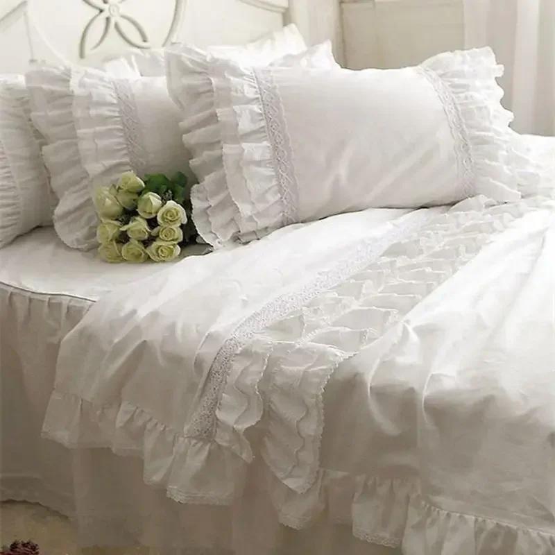 

Top Luxury Korean Bedding Set Elegant Embroidery Lace Duvet Cover Ruffle Craft Cake Layers Bedding Bedspread Bed Sheet Hot Sale Twin