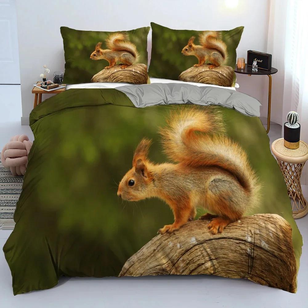 Cute Squirrel Duvet Cover Set Squirrel Bedding Sets 3D Animal Theme Comforter Cover For Boys Girls,Nature Theme Quilt Cover Set