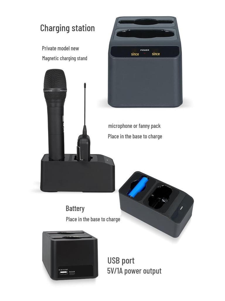 Professional Wireless Dynamic Microphone with Magnetic Charging Base