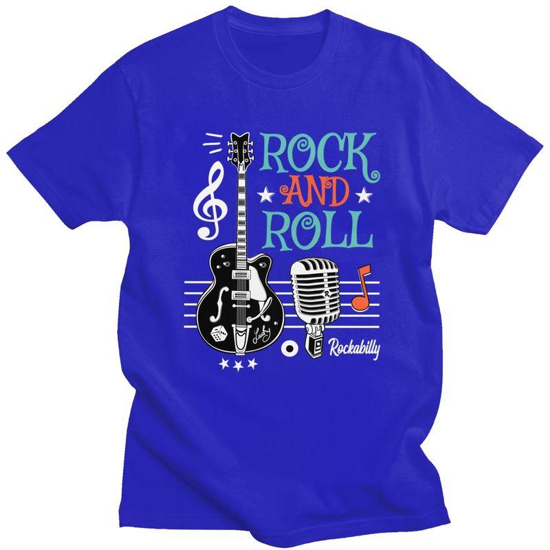 Custom Male Rockabilly Music Classic Rock And Roll Guitar T Shirts Short Sleeve Cotton Tshirt Casual Tees Slim Fit Clothing