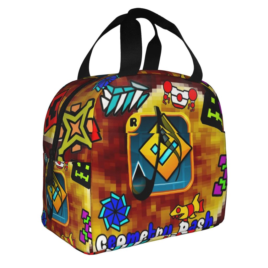 Cartoon Geometry D-Dashs Video Game Insulated Lunch Bag for School Office Resuable Cooler Thermal Bento Box Women Men