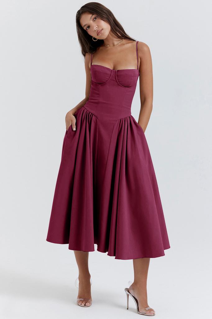 Summer skirt new retro long dress court style dopamine wear suspender dress women