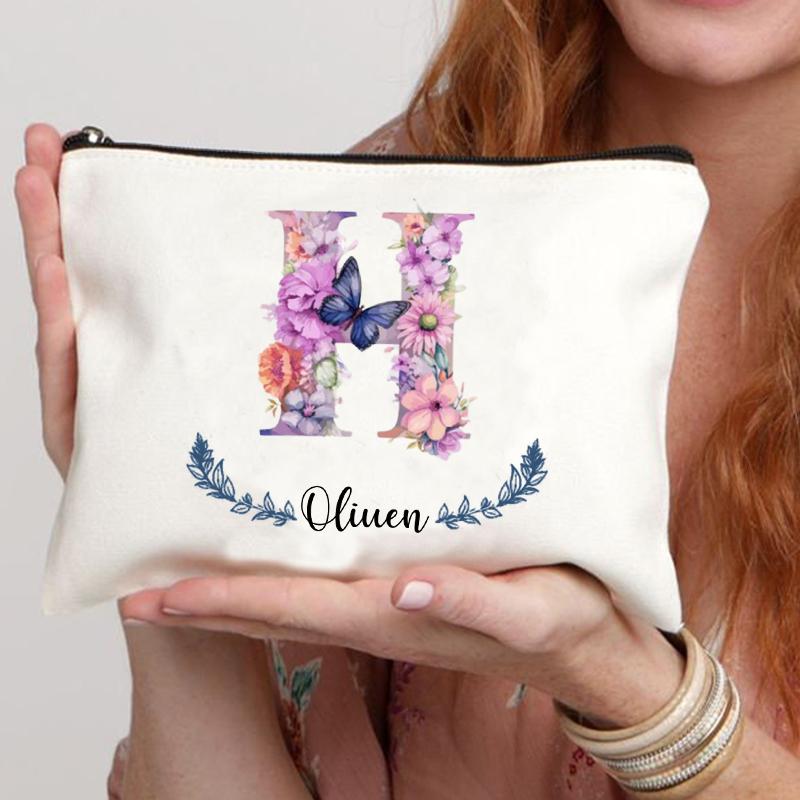 Personalized Name Butterfly Cosmetic Case Art Gift for Bridesmaid Teachers Friends Women Makeup Bag Bachelorette Party Gift