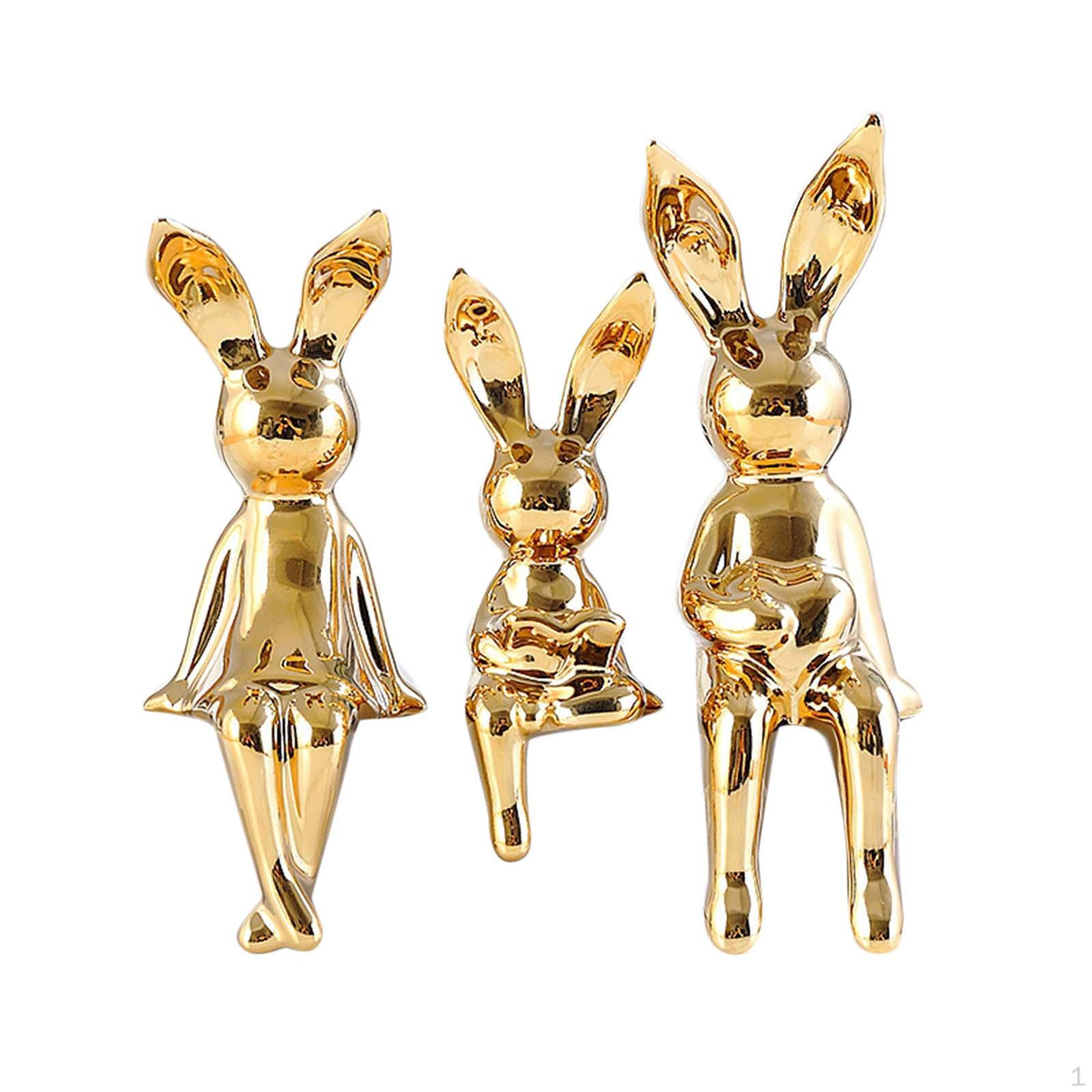 

3 статуї родини кроликів Фігурки тварин Настільний дисплей Декорація Центральний елемент Домашня скульптура Aureate